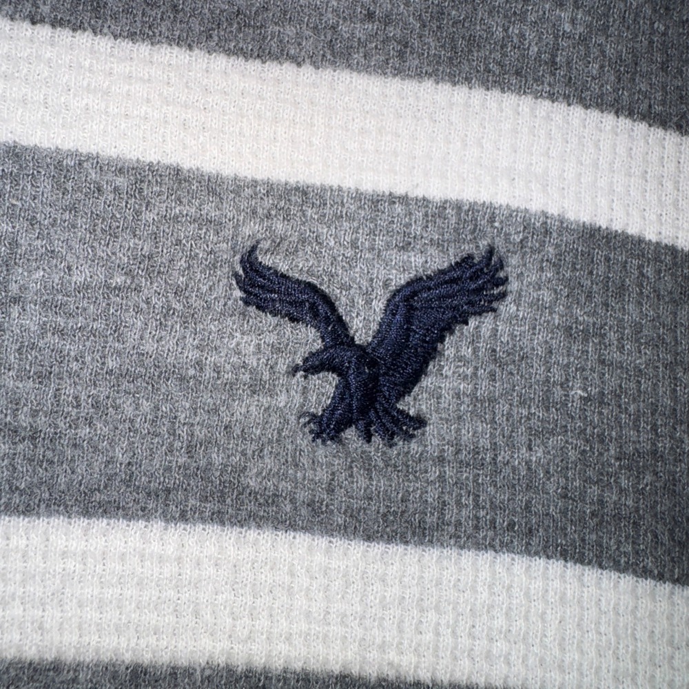 American Eagle Outfitters Mens Medium‎ Grey White Striped Thermal Waffle Hoodie - Picture 5 of 14